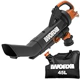 WORX WG505E Trivac Laubbläser & Laubsauger 3000 W – 3-in-1 Funktion als Laubbläser, Laubsauger & Mulcher - 335km/h Blasgeschwindigkeit - 600m³/h Saugvolumen – inkl. 45L Fangsack