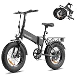 Touroll S1 E-Bike Klapprad Elektrofahrrad mit 20×4.0 Zoll Fat Tire, 48V 15.6Ah Lithium-Akku für Lange Reichweite bis 100KM, 60NM Nabenmotoren, 7-Gang-All-Terrain Ebike Herren für MTB, Strand & Schnee