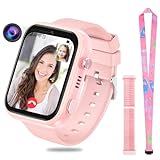 OKYUK 4G Smartwatch für Kinder, GPS-Tracker, mehrere Desktop-Stile zur Auswahl, Zwei-Wege-Anrufe, Bildkompetenz, SOS, WLAN, wasserdichter Touchscreen für 4–12 Jungen und Mädchen (T45 Rosa)