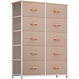 YITAHOME Kommode mit Schubladen, Schrank mit 10 Schubladen aus Stoff, Aufbewahrungskommode Industrial Stil für Schlafzimmer, Wohnzimmer, Kinderzimmer, Flur, Aufbewahrungsschrank (Beige)