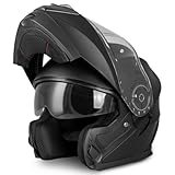 VINZ Santos Klapphelm mit Sonnenblende | ECE 22.06 & PINLOCK vorbereitet | Motorrad Helm Integralhelm | Motorradhelm Klappbar | In Gr. XS-XXL | Matt Schwarz