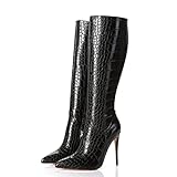 GIARO MILA Premium Stiefel für Damen - elegante High-Heels - Kniestiefel mit hohem Absatz - Damenstiefel - Stöckelschuhe für Frauen - erhältlich in 21 Farben (Schwarz Crock, numeric_44)