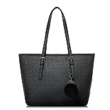 TAN.TOMI Handtasche Damen,Elegant Umhängetasche Tasche Damen, Schultertasche Damen,Shopper Damen Groß für Büro Schule Einkauf mit Kaninchen Pelz Kugel Plüsch Schlüsselring Schwarz