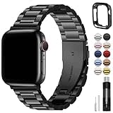 Fullmosa Kompatibel mit Apple Watch Armband 45mm 44mm 49mm 42mm, Metall Ersatzband für Ultra 2/Ultra SE Series 9 8 7 6 5 4 3 2 1 Edelstahl iWatch Bands Schwarz