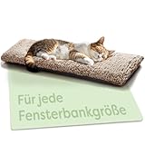 Katzen Fensterliege Fensterbank rutschfest - Selbstwärmende Katzenmatte für Fenster 90x28cm - Weich & Kuschelig - Waschbarer Bezug (Braun)