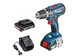 Bosch Professional 18V System Akku Bohrschrauber GSR 18-2-LI (max. Drehmoment (hart/weich): 63/24 Nm, inkl. 2x 2.0Ah Akku, Ladegerät GAL 18V-20, L-Case)