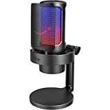 FIFINE USB Mikrofon PC, Gaming Mikrofon für Streaming Podcast Studio, Microphone USBC für PS4 PS5 MAC mit RGB-Steuerung, Stummschalter, Kopfhöreranschluss, Popfilter