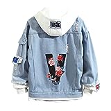 Lpstop Jeansjacke mit V-Buchstabe Großes V mit Rosen-Denim-Hoodie Y2K Leichte Blaue Jeansjacke für Damen