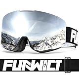 FUNWICT Skibrille Herren Damen Skibrille für Brillenträger Anti-Beschlag mit UV-Schutz Winddichte Skibrille Kompatibel mit Skihelm für Skating Snowboard Snowmobile (Silber)