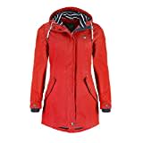 Dry Fashion Damen Regenmantel Kiel - Frauen Regenjacke Damen Jacke mit verstellbarer Kapuze Lang Winddicht Wasserdicht in Rot Größe 42