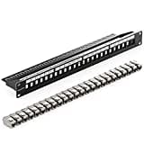 deleyCON 24 Port Patchpanel Set Patchfeld Modular 1 HE 19" Zoll Rackeinbau + 24x RJ45 Keystone Module CAT6a Kompatibel mit CAT5 CAT6 CAT7 LAN Netzwerkkabel Verlegekabel Schwarz