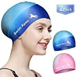 Swim Apex 2 Pack Badekappen für langes Haar Silikon-Badekappen für Frauen Männer Erwachsene Jugendliche Kinder, einfach an- und auszuziehen