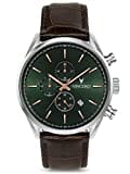 Vincero Luxury Men's Chrono S Wrist Watch - Top Grain Italian Leather Watch Band - 43mm Chronograph Watch - Japanese Quartz Movement… (Dark Olive/Silver)