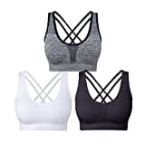 SEGRILA Damen Sport BH Set Ohne Bügel Kreuz Rücken Yoga Bustier Gepolsterter (Schwarz,Weiß,Grau M)