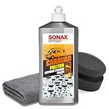 Wohnmobil Politur Set | Sonax Caravan Politur 500ml für Lacke und GFK + Polierpad + Mikrofasertuch | Politur zum Glätten verwitterter Oberflächen und Auffrischen matter Farben am Wohnwagen