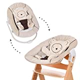 hauck 2in1 Babywippe & Neugeborenenaufsatz für Alpha+ & Beta+ Holzhochstuhl Alpha Bouncer 2in1, für Babys ab Geburt bis 9 kg, mit 3-Punkt-Hüftgurt, Teddy-Einlage und Wippgestell (Hearts Beige)