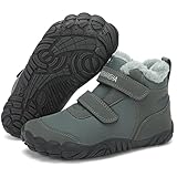 Mishansha Barfußschuhe Kinder Winterschuhe Mädchen Warm Plüschfutter Gefüttert Winterstiefel für Weich Leicht Schneestiefel Winter Rutschfest Trekkingschuhe Grau 31 EU