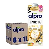 Alpro Barista Haferdrink – Zum Aufschäumen – Vegan und milchfrei – Von Natur aus laktosefrei – Reich an Ballaststoffen, Calcium und Vitaminen – 8 x 1 L – Haltbar