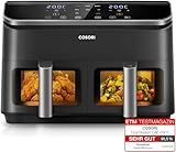 COSORI Heißluftfritteuse 2 Kammern Airfryer, 8-in-1 Dual Zone Air Fryer XXL 8,5 L, Heissluftfritteuse Doppelkammer mit Sichtfenster für ausgewogene Mahlzeit, 50 Rezepte, energiesparend, 1-5 Personen