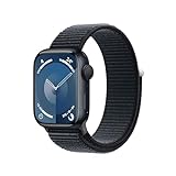 Apple Watch Series 9 (GPS, 41 mm) Smartwatch mit Aluminiumgehäuse und Sport Loop Armband in Mitternacht. Fitnesstracker, Blutsauerstoff und EKG Apps, Always-On Retina Display, CO₂ neutral