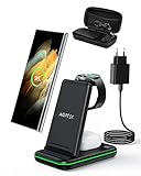 AGPTEK 3 in 1 Wireless Charger für Samsung, Faltbare Induktive Ladestation für Samsung Galaxy Watch 6/5/4/3, Samsung S24/23/22/21/20/Z Flip 5/Z Fold 5, Galaxy Buds, Aufbewahrungstasche, 18W Adapter