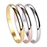 MILAKOO 3 Stück Edelstahl Armband für Frauen Mädchen Hochglanz Armband Gerillte Manschette Armreif 6mm