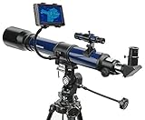 Bresser Teleskop SKYLUX Linsenteleskop 70/700mm mit Smartphone Halter und Sonnenfilter, dunkelblau, 9618760LC1000