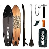 MATCHU - Stand Up Paddling Board – Sup Board – Komplettset - T/M 150 KG belastbar - 320x81x15 cm - Anti-Rutsch - Soft Foot Deck (Holz/Mandala - Schwarz)