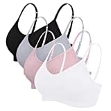 Vertvie Damen 2/3/4er Set Basic Wohlfühl BH Sport Spaghettiträger Bralette ohne Bügel Nahtlose Gepolsterte mit Spaghetti Top Low Support Bra(EU M/Tag L,Schwarz/Weiß/Hellgrau/Lila)