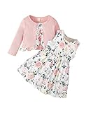 puseky Kleinkind Baby Mädchen Kleider und Strickjacke Set Baby Girl Floral Print Ärmelloses Kleider und Mantel Set 18-24 Monate