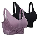 iClosam Spitzen BH Damen Sport BH Frauen Bra Ohne Bügel Bustier Spitzen Bra Mit Polstern Atmungsaktiv Bügelloser BH Front Closure Push Up Bequem Bustiers BH Gepolstert L-3XL