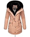 Navahoo Damen Wintermantel Winterjacke Baumwolle Parka Kapuze Kunstpelz Sweety Deluxe S-XXL (DE/NL/SE/PL, Alphanumerisch, S, Regular, Regular, Rose)