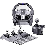 PXN V9 GEN2 Lenkrad PC mit Pedalen und Schaltung, Gaming Lenkrad mit Schaltwippen, Halleffekt-Pedal, 6+R-Schaltung, APP, Lenkrad for PS4, PS3, PC, Xbox Series X/S, Xbox One