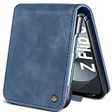 Giyer Handyhülle für Samsung Galaxy Z Flip 6 5G Hülle mit Schutzfolie, Standfunktion Kartenfach Wallet Premium Leder Schutzhülle Galaxy Z Flip 6 Flip Case Cover Stoßfeste Klapphülle Z Flip 6 (Blau)