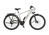 FISCHER E-Bike Trekking VIATOR 7.0i Elektrofahrrad für Damen und Herren, RH 55 cm, Mittelmotor 70 Nm, 36 V Akku, zementgreige matt, 55cm-630Wh