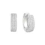 Zeeme Basic Damen Klappcreolen 925/- Sterling Silber 1,6cm Glänzend Zirkonia weiß 064210010