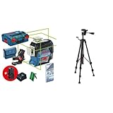 Bosch Professional 12V System Linienlaser GLL 3-80 CG (2x Akku 12 V, bis 30 m, in L-BOXX) – Amazon Edition & Baustativ für Laser und Nivelliergeräte BT 150 (Höhe: 55–157 cm, Gewinde: 1/4 Zoll)