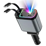 Ofottofo 4 in 1 Einziehbares Auto Ladegerät Adapter, 66W USB C Handy Schnelles Autoladegerät ZigarettenanzüNder, Ladekabel Auto Kompatibel mit iPhone, Samsung Galaxy, Google Pixel, Zwei Lichtmodi