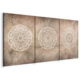 murando - Wandbilder XXL Mandala 120x60 cm 3 tlg Wand Deko Leinwand Bilder Groß Bilderset Wohnzimmer BIld Schlafzimmer Kunstdrucke - Boho-Stil Blumen Ornament Buddhismus Braun Beige Weiß a-C-10063-b-a