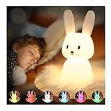 SOLIDEE Bunny Silikon Nachtlicht Kinder USB-Aufladung Nachttischlampe mit 7 Lichtwechsel & Tap Control & Timing Funktion 1200mAh Kinderzimmer Deko Geschenke Spielzeug Schlaflichter Nachtlicht Baby