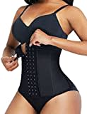 FeelinGirl Waist Trainer Damen Korsage mit 9 Stahlknochen Korsett Waist Cincher Latex Taillenmieder Unterbrust Shaper Body Bauchweg Corsage mit 3 Reihen Haken Schwarz M