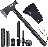 Golden Bird Axt Survival 9 in 1, Camping Survival Axt Set, Scharfe Outdoor Axt Camping Beil, Bushcraft Axt Multitool mit Hammerscheide Pfeife, Kompass