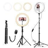 ATUMTEK 12" Selfie-Ringlicht mit 63" ausziehbarem Stativ, Selfie-Licht mit Handyhalter und Bluetooth-Fernbedienung, dimmbares LED-Ringlicht für Streaming, TikTok, Zoom, Vlogging, YouTube usw.