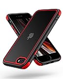 MobNano Ultra Hybrid Durchsichtig Handy Hülle für iPhone se 2022 2020, Stoßfest Bumper Transparent Handyhülle 360 Grad Kantenschutz Silikon iPhone 7 8 SE2 SE3 Case Schwarz Rot