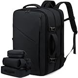 LOVEVOOK 32-50L Handgepäck Rucksack, Supergroßer erweiterbar Reiserucksack Flugzeug, Laptop Rucksack für 18 Zoll Herren Damen, Flug genehmigt Rucksack Anti-Diebstahl, Schwarz