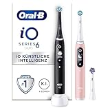 Oral-B iO Series 6 Elektrische Zahnbürste/Electric Toothbrush, Doppelpack & 3 Aufsteckbürsten, 5 Putzmodi für Zahnpflege, Magnet-Technologie, Display, Designed by Braun, black lava/pink sand