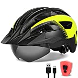 FUNWICT Fahrradhelm mit Visier für Herren Damen, Leichte Fahrradhelm mit Magnetischem Brille und USB-Aufladung LED Licht, Stylisch Mountainbike Helm (L: 57-61 cm, Schwarz Gelb)