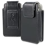 XiRRiX Leder Handy Gürteltasche für Seniorenhandy - Tasche kompatibel mit Doro 2414 5030 / artfone cs182 / Emporia Pure V25 Euphoria V50 / C151 / Nokia 105 2017/110 2019 - schwarz