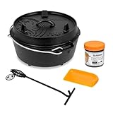 Petromax Feuertopf ft4,5 Einsteiger-Set - Dutch Oven mit Standfüßen inklusive Deckelheber, Pflegepaste und Untersetzer - für alle Grillarten und offenes Feuer - 4 Liter