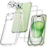 UniqueMe für iPhone 15 Hülle, 5-in-1-Set Handyhülle für iPhone 15 Case Rundumschutz Schutzhülle Cover, 1 Handyhülle & 2 Schutzfolie & 2 Kameraschutz - Transparent